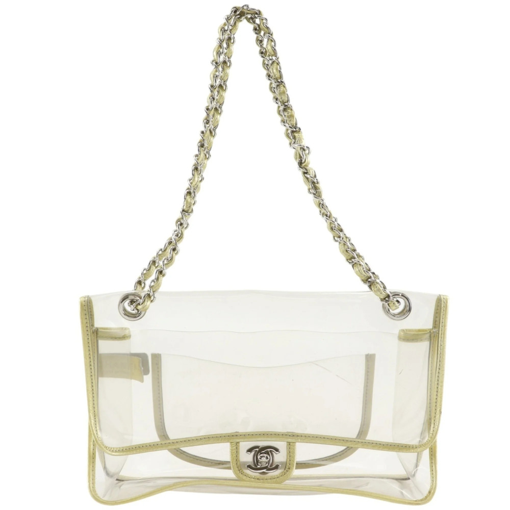 Chanel Chain Shoulder Bag, Clear/Gold Vinyl, A5 Size, Turn-Lock, Women's